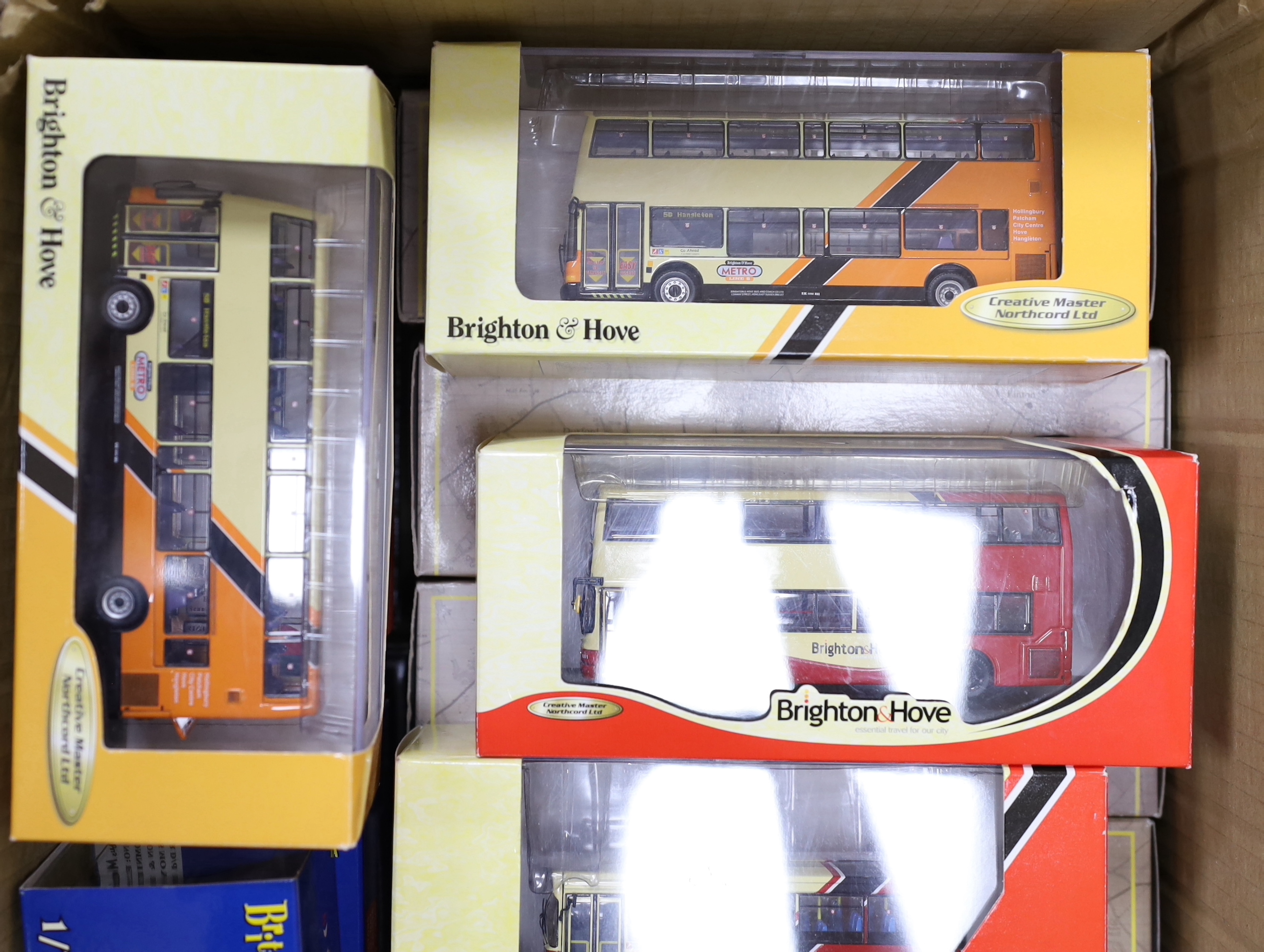 A collection of boxed Creative Master, EFE and Britbus buses and coaches, all Brighton & Hove or Southdown liveries (29)